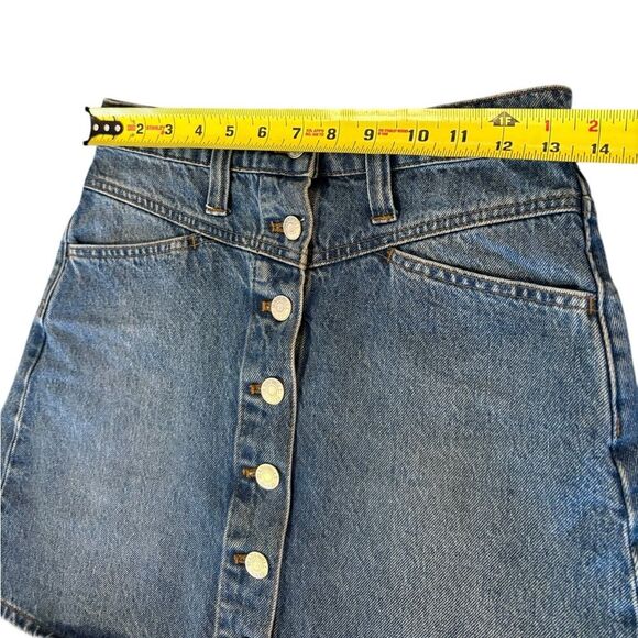 Madewell Stretch Denim A Line Snap Mini Skirt Button Front Womens Size 25 - Picture 11 of 12